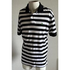 Vintage 90s Ralph Lauren Cotton Striped Polo Shirt Mens Medium Black/White